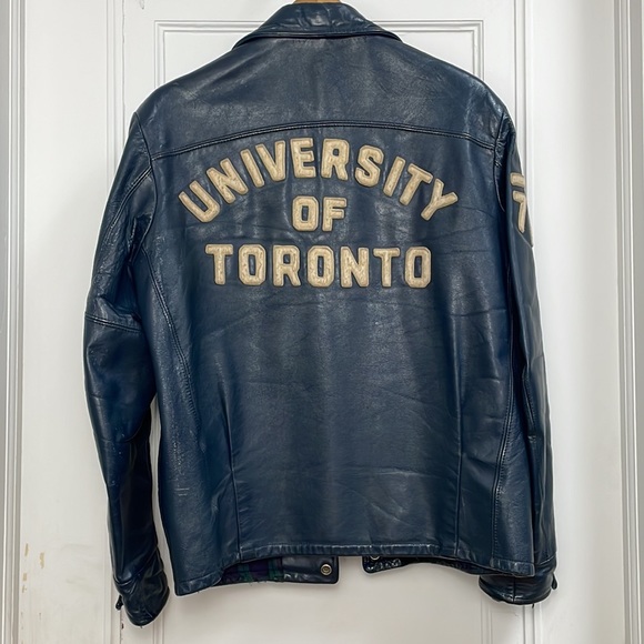 Vintage Other - Vintage 1977 University of Toronto Arts Leather Jacket blue varsity collegiate
